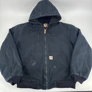 Vintage Carhartt Jacket J140 Men Large Black Canvas Hooded Union Made USA